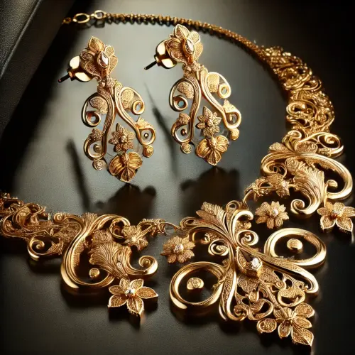 Matchande örhängen och halsband i guld med stilren design